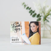 Elegant Script Hart Foto Afstudeer Dankjewel Briefkaart (Staand voorkant)