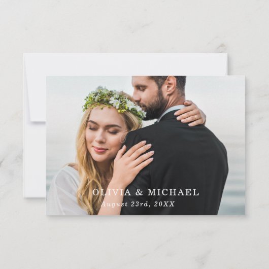 Elegant Script Hart Foto Bruiloft Dank u Kaart (Achterkant)