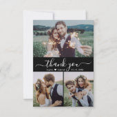 Elegant Script Hart Fotocollage Zwart Bruiloft Bedankkaart (Voorkant)