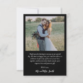 Elegant Script Hart Fotocollage Zwart Bruiloft Bedankkaart (Achterkant)