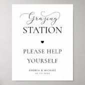 Elegant Script Hart Grazing Station Trouwbord Poster (Voorkant)