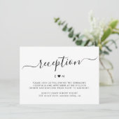 Elegant Script hart Monogram bruiloft receptie Informatiekaartje (Staand voorkant)