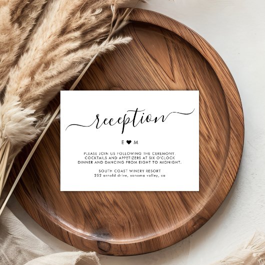 Elegant Script hart Monogram bruiloft receptie Informatiekaartje