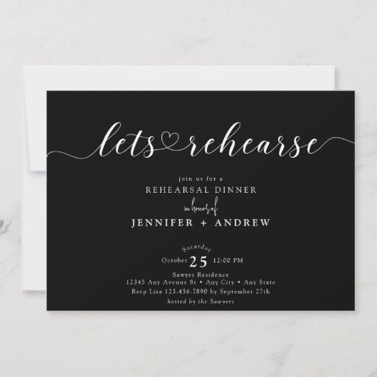 Elegant Script Hart | Rehearsal Dinner Kaart (Voorkant)