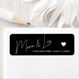 Elegant Script Hart Zwart Wit Trouwlabel Etiket