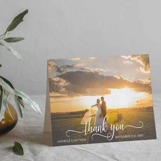 Elegant Script HARTELIJK DANK weddingkaart | FOTO Bedankkaart