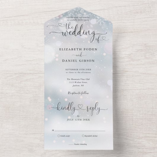 Elegant script harten minimalistische winter bruil all in one uitnodiging (Binnen)