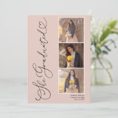 Elegant Script Heart 3 Foto Afstuderen Announceme Aankondiging (Staand voorkant)