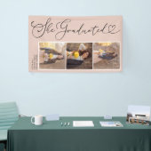 Elegant Script Heart 3 Foto Afstuderen Spandoek (Beurs)