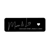 Elegant Script Heart Black White Weduwlabel Etiket (Voorkant)