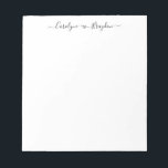 Elegant Script Heart Couple Name Wedding Pas getro Notitieblok<br><div class="desc">Elegant Script Heart Couple Name Wedding Pas getrouwd Notepad</div>