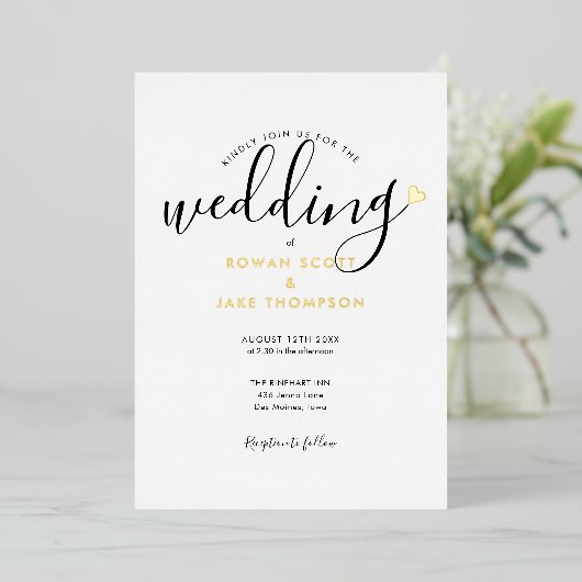Elegant Script Heart minimalist Weddenschap Folie Uitnodiging (Staand Voorkant)