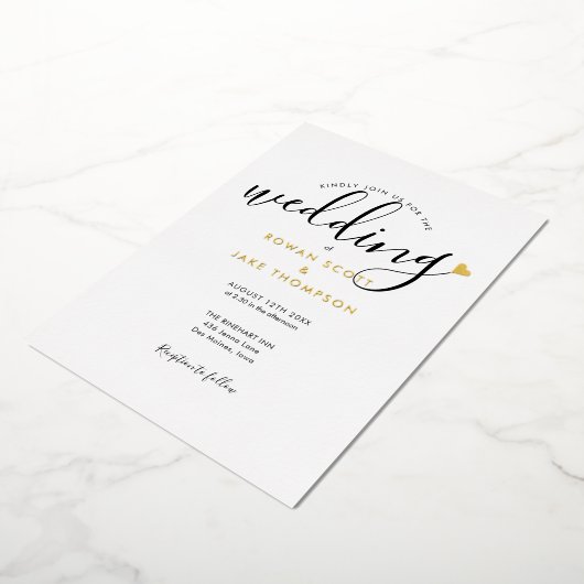 Elegant Script Heart minimalist Weddenschap Folie Uitnodiging (Gedraaid)