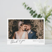 Elegant Script Heart Modern Wedding Photo Bedankkaart (Staand voorkant)