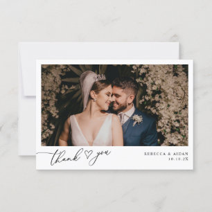 Elegant Script Heart Modern Wedding Photo Bedankkaart