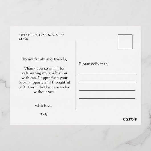 Elegant Script Heart Photo Afstuderen Hartelijk da Folie Feestdagen Briefkaart (Achterkant)