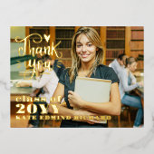 Elegant Script Heart Photo Afstuderen Hartelijk da Folie Feestdagen Briefkaart (Voorkant)