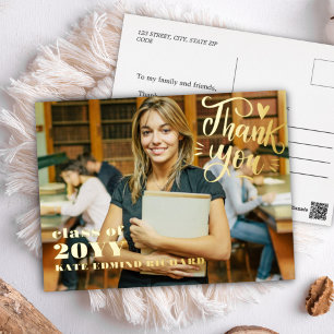 Elegant Script Heart Photo Afstuderen Hartelijk da Folie Feestdagen Briefkaart