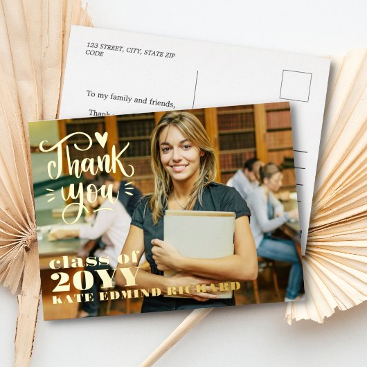 Elegant Script Heart Photo Afstuderen Hartelijk da Folie Feestdagen Briefkaart