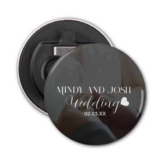 Elegant Script Heart Photo  Button Flesopener (Voorkant)