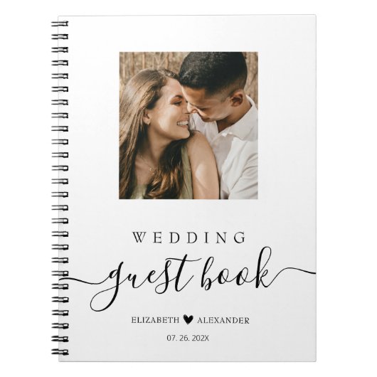 Elegant Script Heart Photo Weddenschap Notitieboek (Voorkant)