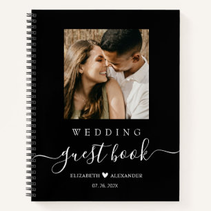 Elegant Script Heart Photo Weddenschap Notitieboek