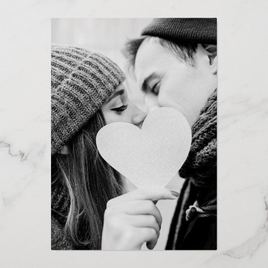 Elegant Script Heart Photo Wedding Folie Uitnodiging (Achterkant)