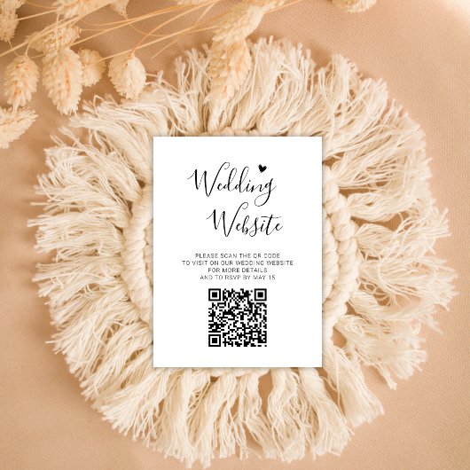 Elegant Script Heart QR Code Bruiloft Website RSVP Informatiekaartje