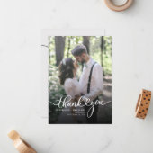 Elegant Script Heart Weddenschap Foto bedankt Notitiekaartje (Voorkant / Achterkant in situ)