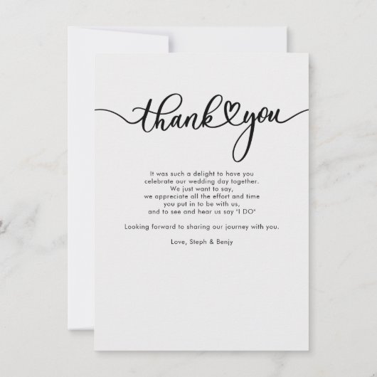 Elegant Script Heart Weddenschap Foto bedankt Notitiekaartje (Achterkant)