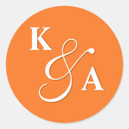 Elegant Script Helder Sinaasappel bruiloft monogra Ronde Sticker