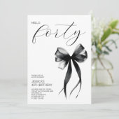 Elegant Script Hello Forty Bow 40th Birthday Party Kaart (Staand voorkant)