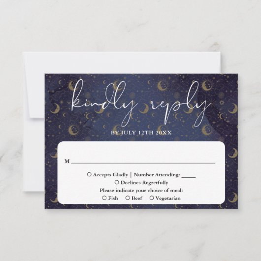 Elegant script hemelse mystieke bruiloft RSVP kaartje (Voorkant)