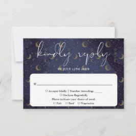 Elegant script hemelse mystieke bruiloft RSVP kaartje