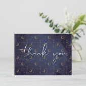 Elegant script hemelse mystieke sterren en manen bedankkaart (Staand voorkant)