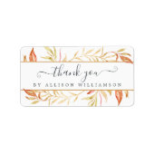 Elegant Script Herfst Golden Foliage Dank u Etiket (Voorkant)