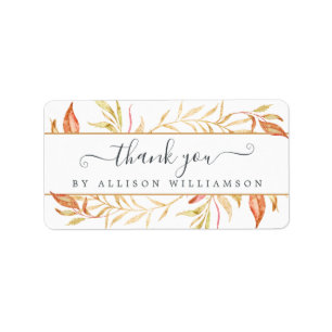 Elegant Script Herfst Golden Foliage Dank u Etiket