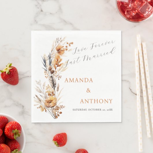 Elegant Script Herfst Herfst Bloemen Bruiloft Servet (Insitu)