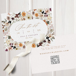 Elegant Script Herfst Wildflowers QR Code Wedding Save The Date