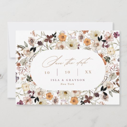 Elegant Script Herfst Wildflowers QR Code Wedding Save The Date (Voorkant)