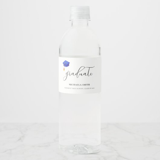 Elegant Script High School Afstuderen Waterfles Etiket (Voorkant)