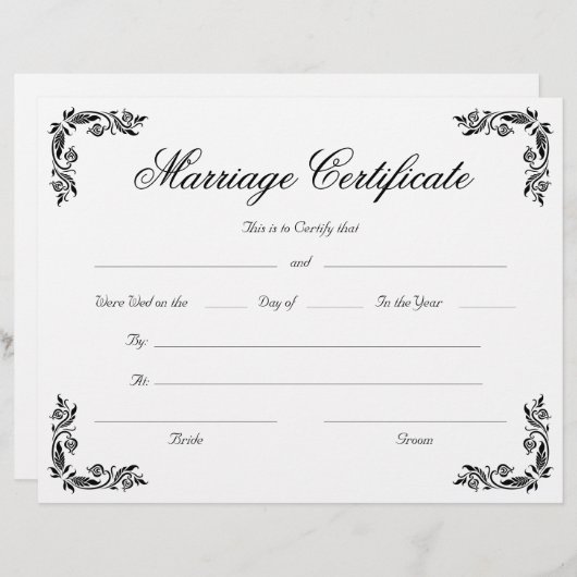 Elegant Script  Hoek Huwelijkscertificaat (Voorkant / Achterkant)