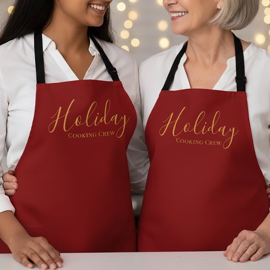 Elegant Script Holiday Cooking Crew Red Gold Schort