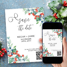 Elegant Script Holly en Winter Berries Save The Date