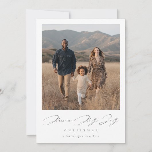 Elegant Script Holly Jolly Christmas Rustic Photo Feestdagenkaart (Voorkant)