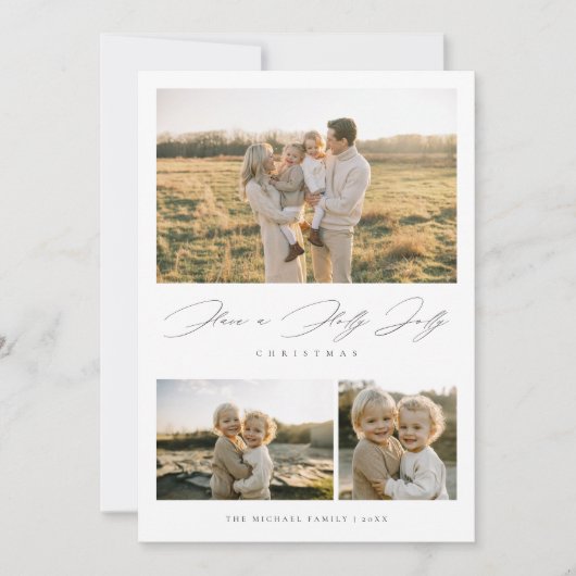 Elegant script Holly Jolly Christmas rustieke foto Feestdagenkaart (Voorkant)