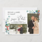 Elegant Script Holly Winter Berries 2 Foto Save The Date (Voorkant)