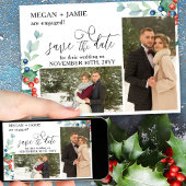 Elegant Script Holly Winter Berries 2 Foto Save The Date