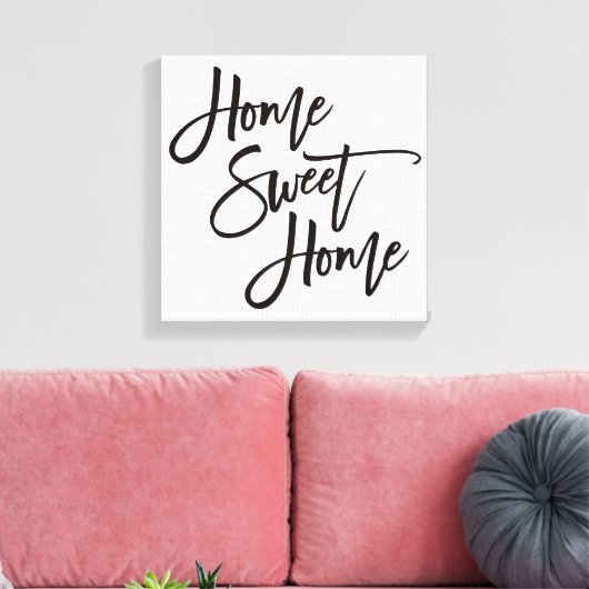Elegant Script Home Sweet Home Zwart Typografie Canvas Afdruk (Insitu (Woonkamer))