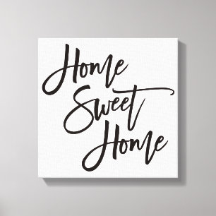 Elegant Script Home Sweet Home Zwart Typografie Canvas Afdruk